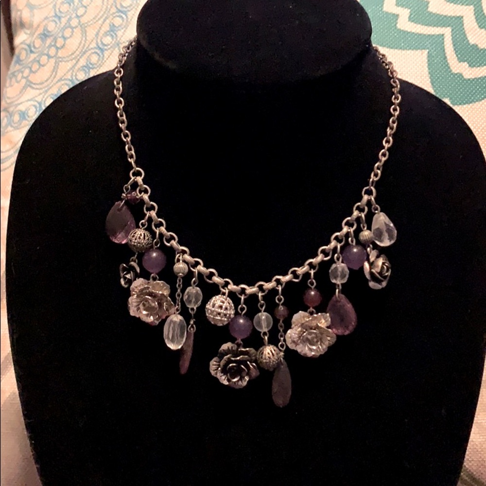 AEO Purple Rose Statement Necklace